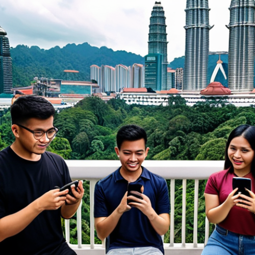 Home 19 **
A diverse group of Malaysians using various social media platforms (Facebook, Instagram, TikTok, LinkedIn) on their smartphones, tablets, and laptops. The background shows iconic Malaysian landmarks like the Petronas Towers and Batu Caves, subtly blended. The overall feel is modern and connected, highlighting the importance of social media in reaching different demographics.
**