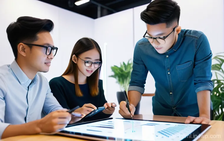 디지털 광고에서의 사용자 행동 예측 - **Prompt 1: Futuristic Digital Marketing Hub**
A diverse group of five young Malaysian professio...