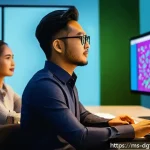 Home 19 고객 피드백을 반영한 광고 타겟팅 전략 - A vibrant digital marketing office scene in Kuala Lumpur, Malaysia, showing a diverse team of young ...