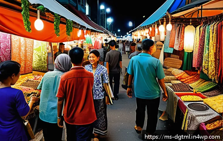 디지털 광고 캠페인에서의 고객 맞춤형 접근 - A vibrant Malaysian night market scene filled with diverse shoppers from Malay, Chinese, and Indian ...